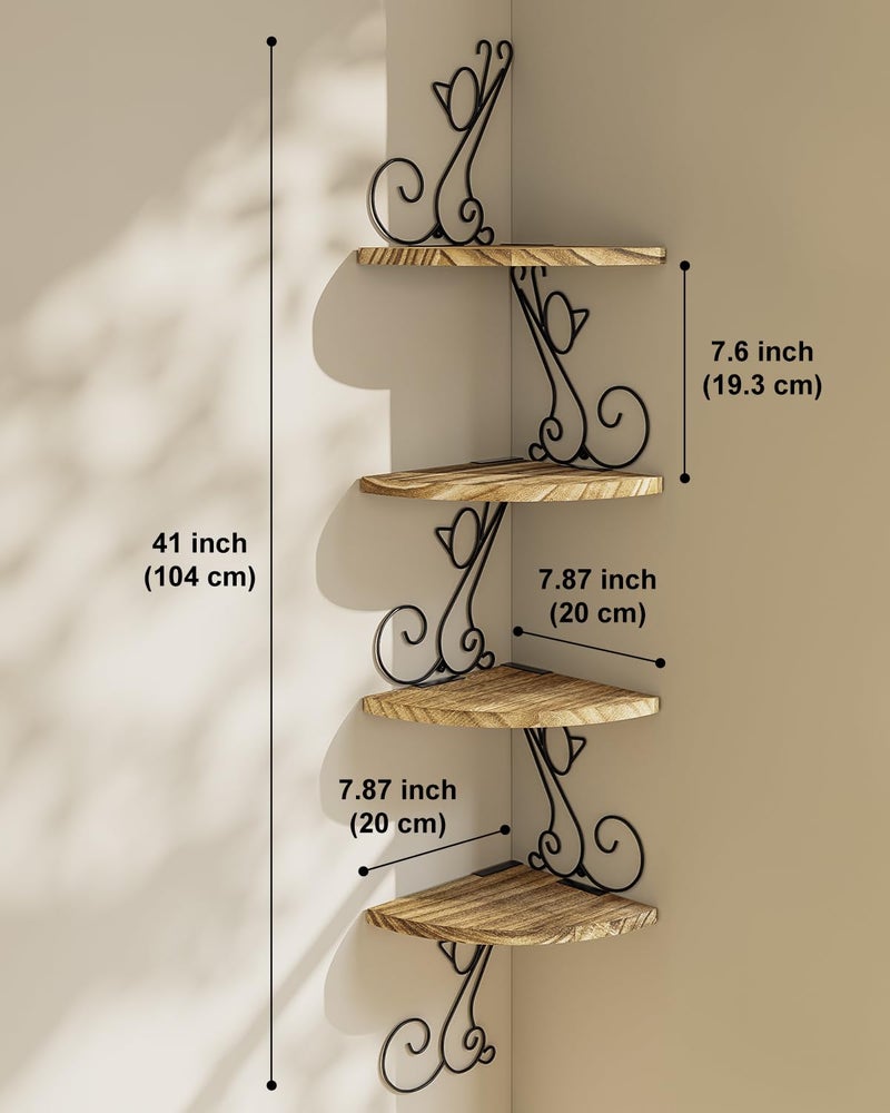 Alsonerbay Wall Mount Corner Shelves 4 Tier Floating Corner Storage Wood Shelves Decorative Rustic Radial Shelf in Cat Shape Carbonized Black - Image 3